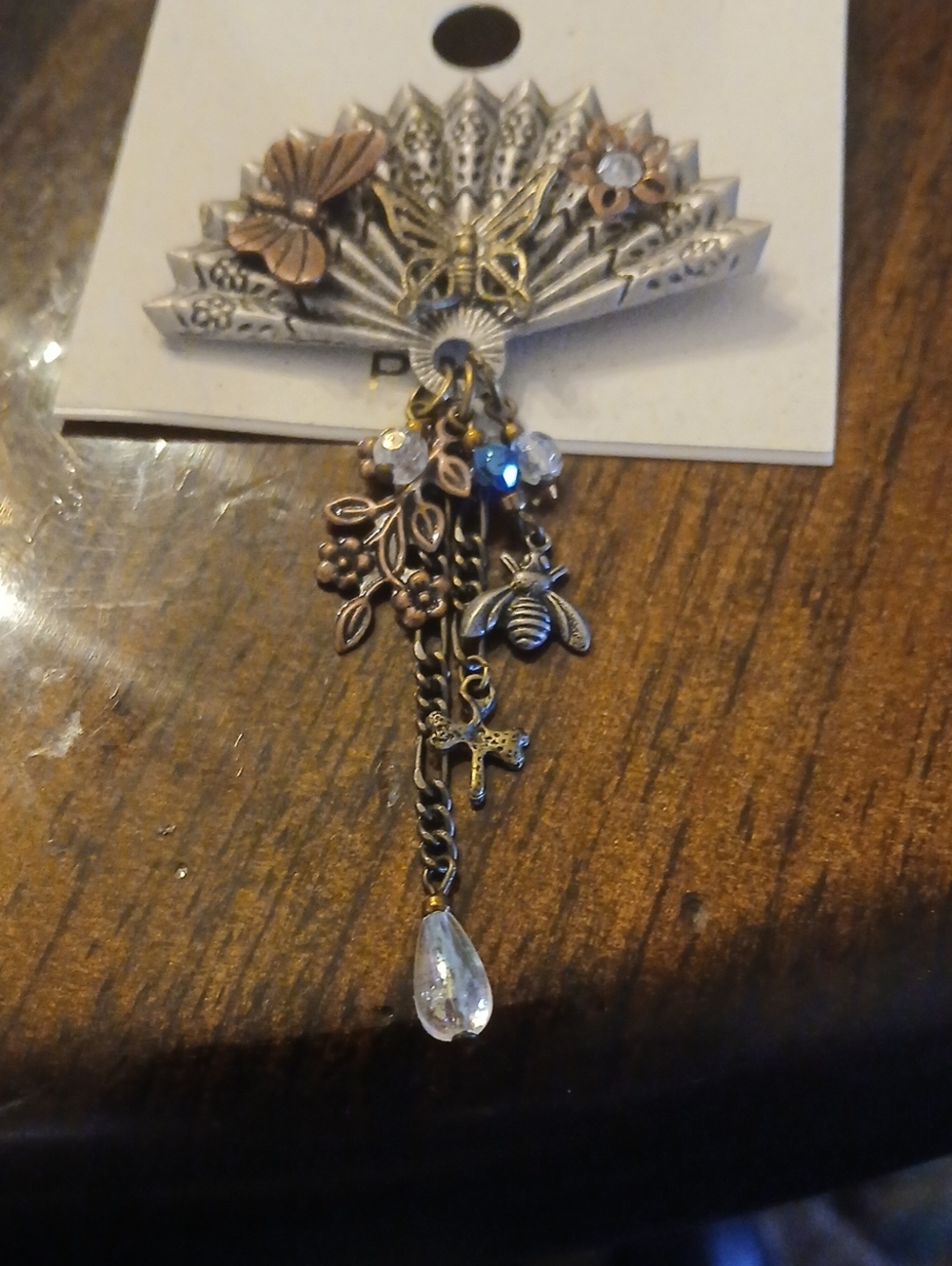 Vintage-Inspired Gold and Rose Gold Fan Charm Brooch – Women Jewelry